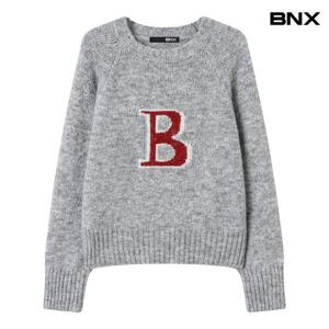[BNX] 알파벳 자수 라운드 레글런 니트 (BX4KP022L0)