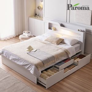 파로마 에단 LED 4서랍 평상형 슈퍼싱글 수납 침대+유로탑 본넬매트