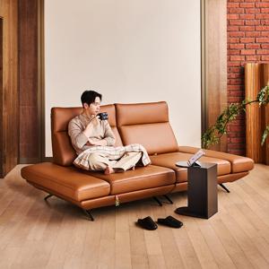 [다우닝] 프리움 3인 스윙 전체 천연가죽 소파+스툴