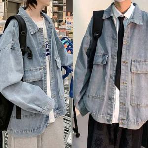 루즈핏 남성 데님 자켓 간절기용 빅포켓 청자켓 오버핏 캐쥬얼 가을자켓 레트로 청남방