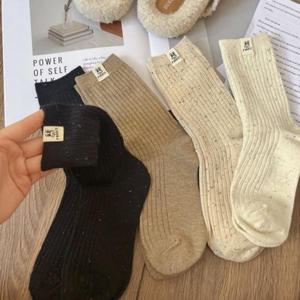여성양말세트 쿠키 골지 베이지톤 중목양말 4개세트
