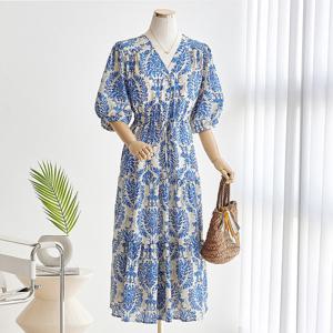 [한정수량] [커스텀에이블] 에스닉 문양 벌룬소매 원피스_T2505OP020B