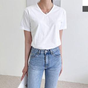 DGI18241 여자브이반팔면티숙 99 라운드 여성 티숙 S 면티 V넥