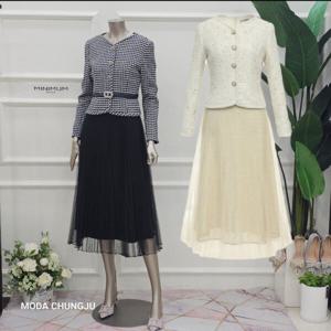 [미니멈]MD 투피스스타일 트위드 자켓 플리츠 샤 원피스  MD MYA
