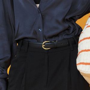 [길이조절가능] 블랙 골드버클 소가죽 여성 벨트 HJBE6E405BK