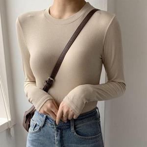 [옷자락] 여자 쫄티 스판 찰랑 부드러운 골지 슬림 무지 티셔츠