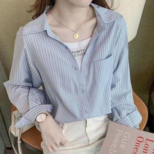 [에이치에스라이프]블라우스 브라우스 여성 셔츠 스트라이프 남방 긴팔 2색