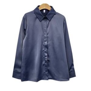 블라우스 셔츠 브라우스 BL 남방 새틴실크 오피스 하객룩 다크블루