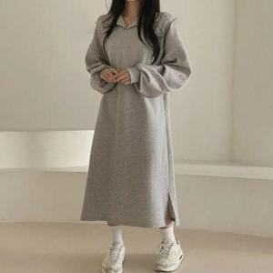 여자데일리룩 여성 기모원피스 추리닝 롱원피스 겨울 데일리 등원룩