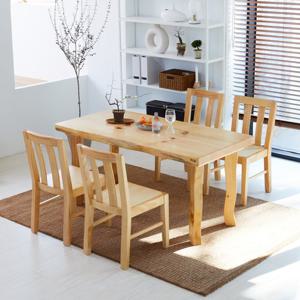 해찬솔 통원목 비담art 4인용 식탁세트A 1350 (등의자4개)/통원목다리/의자포함/우드슬랩