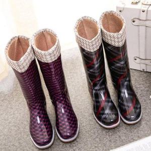 [베리슈]여성 장화 사계절 내피분리 체크 레인부츠