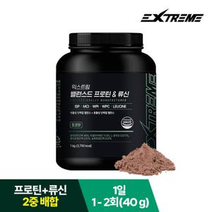 [익스트림] 밸런스드 프로틴 류신 단백질 보충제 파우더 쉐이크 초코맛 1kg 1통 (25일분)
