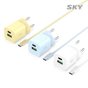 ★어댑터+케이블 set★스카이 필 큐브 GaN 30W PD PPS 2포트 초고속 충전기+CtoC 케이블