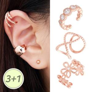 [3+1]14kgp 패션 이어커프 링 귀찌 페이크 피어싱 귀않뚫는 귀걸이