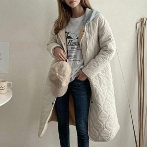 [다잇템]여자 누빔 패딩 웨이브 롱 후디 점퍼