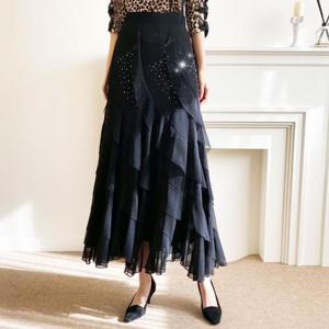 [까르죠아]사선 망사 캉캉 롱 스커트 머메이드 인어라인 여성 밸리 라틴 차밍 줌바 스포츠댄스복 치마