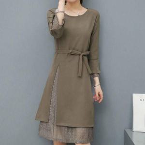 여름데일리룩 여성 봄 간절기 레이스 포인트 라운드넥 정장 원피스