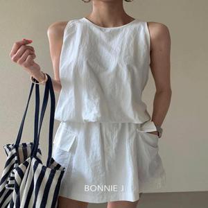 [보니제이]여름 바스락 민소매 치마바지 투피스 시원한 세트 밴