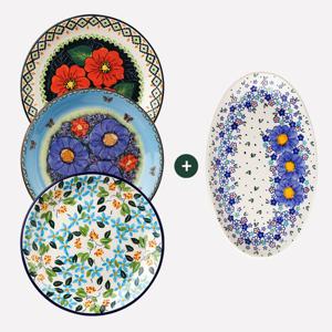 프라카 유니캇 폴란드풍 도자기 원형접시 중 3P + 타원접시 1P (총4P)