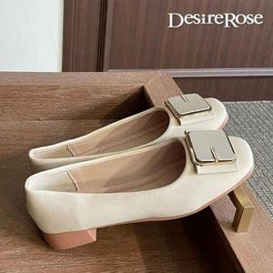 [디자이어로즈]여성 사각장식 플랫슈즈 낮은굽 구두