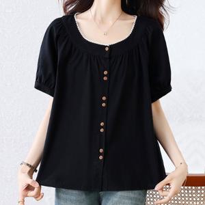 [블랙퀸] 빅사이즈 레이스넥 더블버튼 블라우스 blk003638