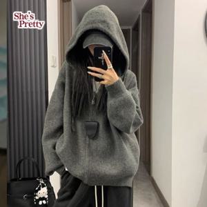 [쉬즈프리티] 레방오버핏후드집업_여성후드가디건