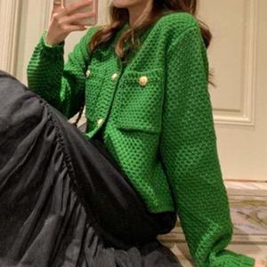 [셀럽하우스]여자 LSUK7768 라운드 넥 봄 가을 도톰 단추 가디건 그린