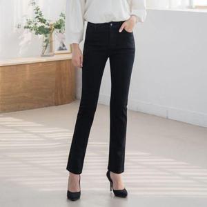 [진마니아]허리밴드 블랙 밑단 이중컷팅 스판 일자진 여성 청바지