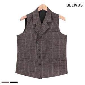 [빌리버스]남자 조끼 BIT040 남성 수트 체크 카라 정장 베스트