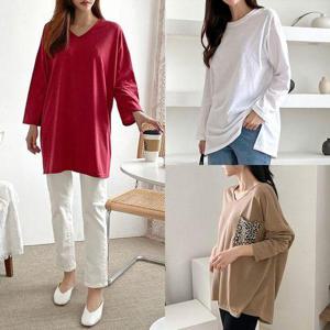 [아이우먼]여성 빅사이즈 9부 티셔츠 봄 신상 루즈핏 롱 긴팔tee
