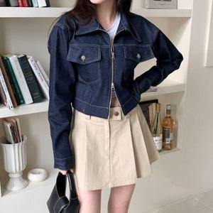 [네쥬]여성 봄 가을 크롭 스티치 투웨이 데일리 데님자켓 청자켓