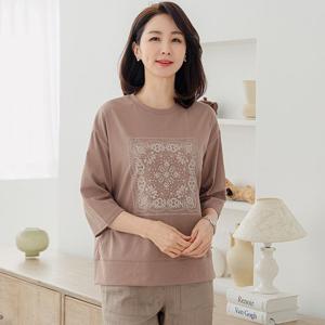 드리다 여자 페이즐 패턴 면 스판 7부 빅사이즈 티셔츠 40-50대 미시 중년여성 엄마옷 캐주얼 출근 등원