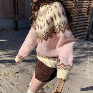 [아리엘스타일]노르딕 겨울감성 핑크에일니트티