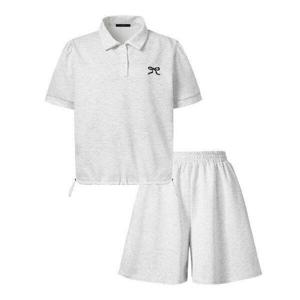 [르샵]카라 자수 티셔츠 밴딩 숏 팬츠 셋업 (DP2OW038A)