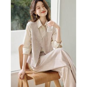 제로투올샵 / 여성 세미 정장 조끼 팬츠 세트 연베이지 2XL