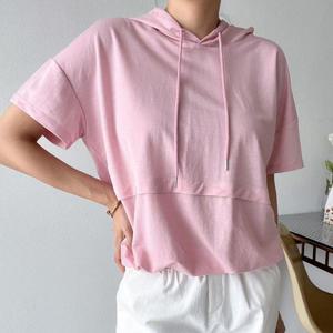 [옷자락] 여자 워터밤 스트링 여름후드티 반팔 파스텔 티셔츠