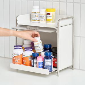 [리본제이]무디타 비화이트 플랩도어 슬라이딩 철제 수납장 / 영양제 양념통 화장대 정리함