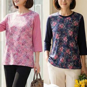 [엄마옷 로즈맘] 봄햇살7부꽃나염티셔츠