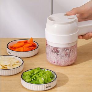 멀티 원터치 전동 다지기 분쇄기 박피기 소형 미니 믹서기 고기 야채 마늘 거품기 채칼 화이트 P774