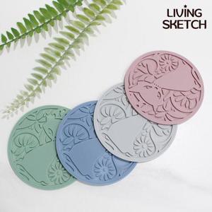 [리빙스케치] 국내제작 캣 실리콘 컵 받침 4P 세트 티코스터 카페 방수 컵 매트