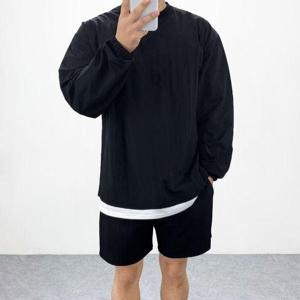 [엠클로]남자 오버핏 바람막이 나일론 베이스 레이어드 긴팔티셔츠 남여공용 3컬러