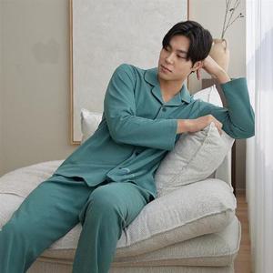 갤러리아_바풀 남성잠옷 기모 스판 파자마 투피스 잠옷 상하 세트 카키