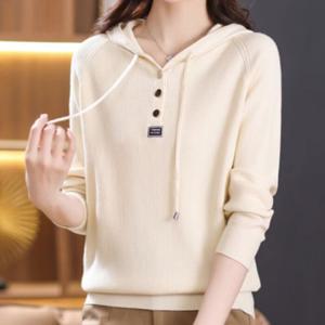 나바바 / NK1623 심플 캐주얼 버튼 후드 긴팔 니트티