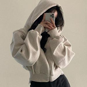 여성 캐주얼 후드티 루즈핏 기모 겨울 크롭 후드 집업 WFKZ8QE