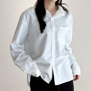 [끌레아]여성 베이직 포켓 무지 화이트 긴팔 셔츠 LK-S008