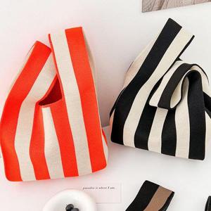 [패브릭플래닛]스트라이프 니트 손가방 핸드백 토트백 니트백 손목가방