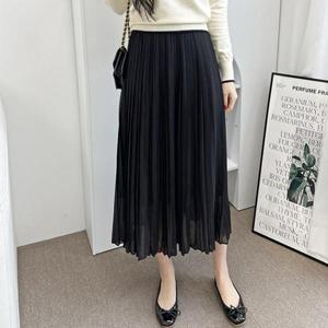[보슈아]여성 쉬폰 플리츠 주름 롱스커트 밴딩 free66까지 봄가을80901