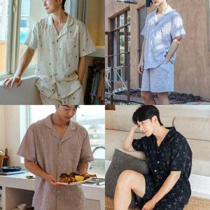 [이너쿠키]남자 면잠옷 상의 반팔 하의 5부 파자마 바지 시원한 잠옷 한벌 세트 여름잠옷