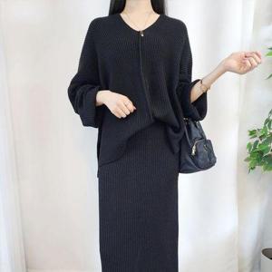 [삐까삐까]빅사이즈 홀릭 루즈핏 니트 스커트 세트 여성 투피스 상하세트 고퀄 국내제작