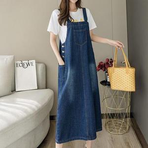 [퀸이즈] [~99까지]크티 빅사이즈 숄더끈 데님 롱원피스